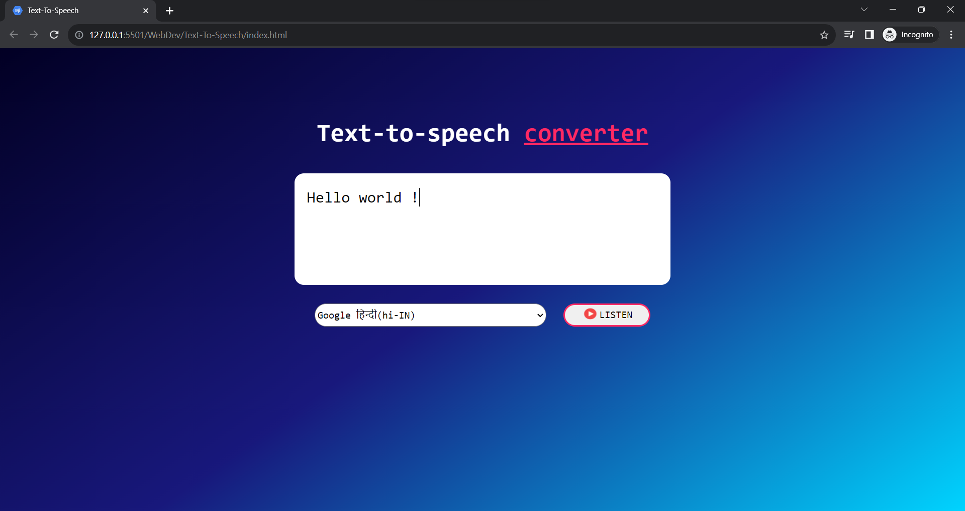 Text To Speech WebApp.